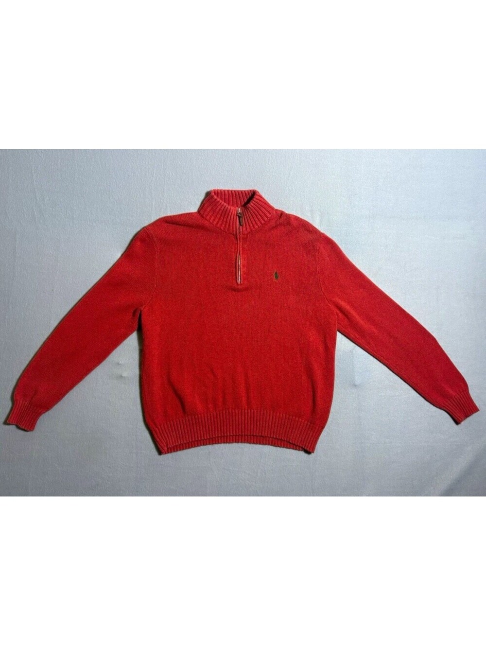 Polo Ralph Lauren Men's orange Cotton Knit 1/4 Zip Mock Neck Sweater XL